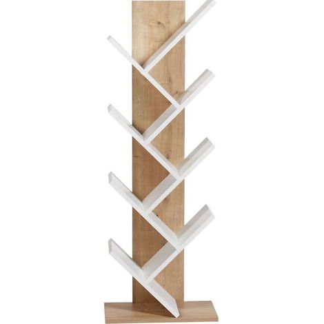 CALICOSY - Etagère bibliothèque décor chêne et blanc H129,8 cm - TUVAL (1/4)