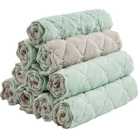 10PCS Kitchen Towels Dish Towels, Reusable Cleaning Cloths, Absorbent Multipurpose Dish Cloths, Coral Velvet Dishtowels (1/4)