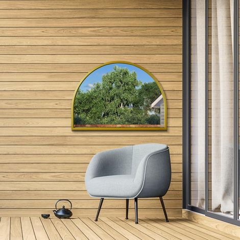 Miroir Mural Moderne en Forme d'arc avec Cadre en métal doré 125 x 90 cm Noir Cadre de 2 cm de Large et 3 cm de Profondeur. (1/5)