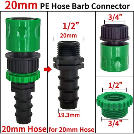 (KIT001-20mm) Raccord rapide 3/4'' à embout cannelé européen pour tuyau d'arrosage goutte à goutte en PE de 16 mm ou 20 mm (1/5)