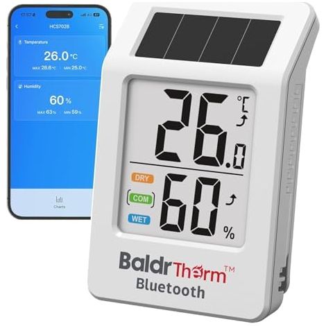 Thermometer with screen and remote control for living room, bedroom, home and office, real-time alerts for the home (White) (1/5)