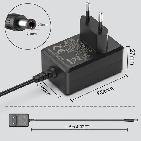 9V 1A Netzteil/Ladegerät kompatibel mit Arduino UNO REV, Arduino UNO Rev 3, Arduino Nano, Arduino Mega, Arduino Systemadapterkabel, Ladekabel 5,5 x 2,1 mm (1/4)