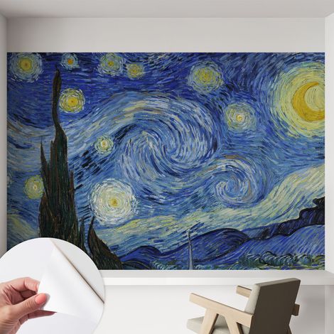 Papier peint adhésif autocollant pour salon chambre à coucher peint imprimé Installation facile Tourbillon nocturne 152x104 cm (1/5)