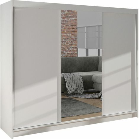 Mirjan24 – Armoire coulissante blanche 215x200x58cm – 3 portes – 9 étagères – Stratifié – Pour espaces optimisés