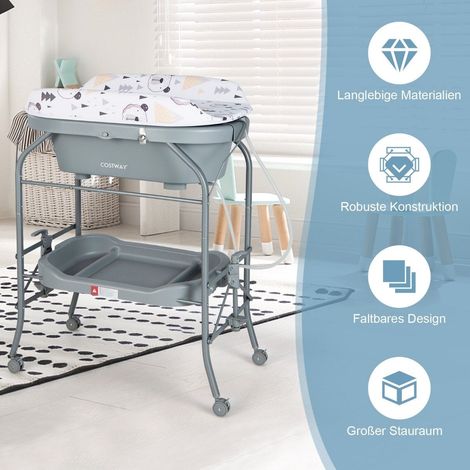 Baby wickeltisch mit badewanne tragbare wickelkommode mit pvc auflage grau (1/5)