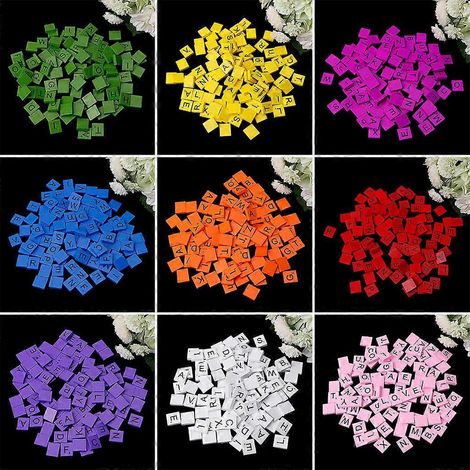 100 lettres en bois colorées assorties, alphabet verni (1/4)