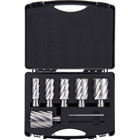 Mophorn Ringschneider-Set, 6 Stück Magnetbohrer mit Universalschaft, 2 Zoll Schnitttiefe, 1 bis 2 Zoll Durchmesser, M2AL HSS, inkl. 2 Führungsstifte und Tragekoffer für Magnetbohrer