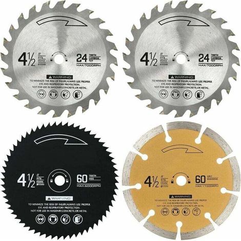 Lame scie circulaire 115mm 24/60 dents - TCT HSS et diamant - Pour bois, métaux non ferreux - Lot de 4 pièces - Coupe biseautée précise