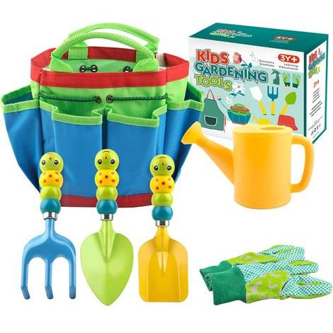 6 Pieces Kids Gardening Tools, Kids Gardening Tools, Kids Garden Toy with Watering Can, Gloves, Rake, Shovel, Gardening Tool Set Kids Gardening 2 Years Old