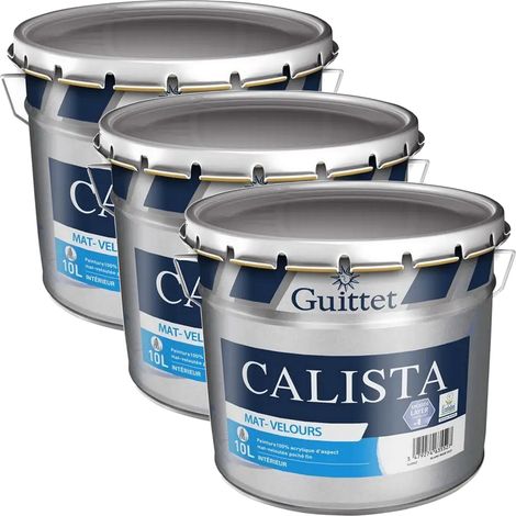 Peinture Professionnelle GUITTET Calista haute qualité et finition impeccable Mat-Velours BLANC 10L - Pack x3 Choisissez votre teinte: Peinture Blanche - Conditionnement: 10 Litres
