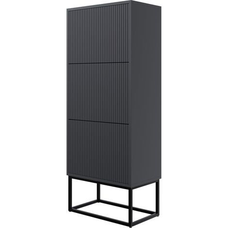 Selsey VELDIO - Schuhschrank mit 3 Klappen, Schwarz mit schwarzem Metallgestell, 50 cm (1/5)