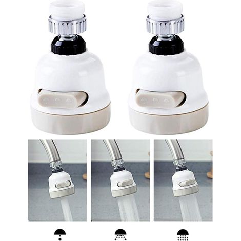 Lot de 2 pommeaux de douche rotatifs à 360° en ABS, avec protection anti-éclaboussures, régulateur de pression et raccord pour jet d'eau à bulles, réglage sur 3 positions. (1/5)