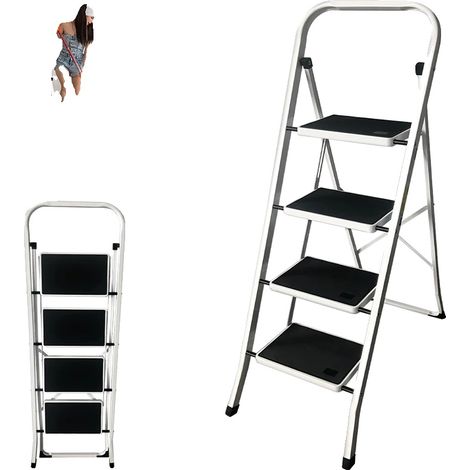 Échelle pliante, taille ouverte 44,5(L) × 86(P) × 124,5(H) cm, taille fermée 44,5(L) × 4,5(P) × 137,5(H) cm, taille des marches 30 × 20 cm, hauteur des marches 23 cm, poids net 7,4 kg (1/5)