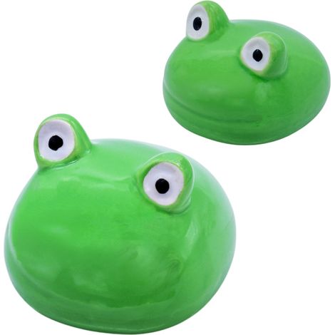 Porzellan Schwimmdeko Frosch Figur 8 + 6 cm - 2er Set - Feinkeramik Dekofigur schwimmend für den Gartenteich