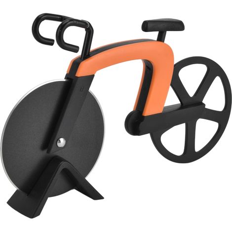 Vélo coupe-pizza orange, outil créatif de cuisine pour couper la pizza, accessoire amusant et pratique (1/5)
