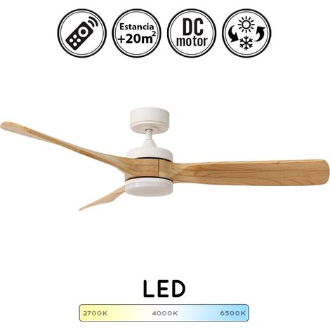 Ventilador de techo grande Ventilador estilo nórdico Ventilador de techo madera natural silencioso motor dc oriente blanco (1/5)