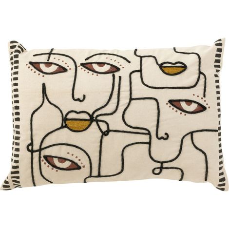 Coussin Déco "Visages" 40x68cm Beige (1/4)