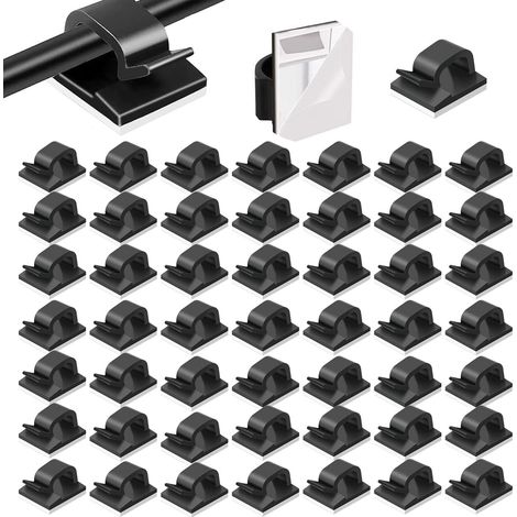 Lot de 50 clips de câble, attaches de câble adhésives, organisateurs de câbles,serre-câbles pour la gestion des câbles, noirs (1/5)