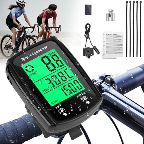 Ciclocomputador,Cuentakilómetros con cable,Resistente al agua,Velocímetro HD,19 funciones,Cuentakilómetros para MTB,Negro (1/5)