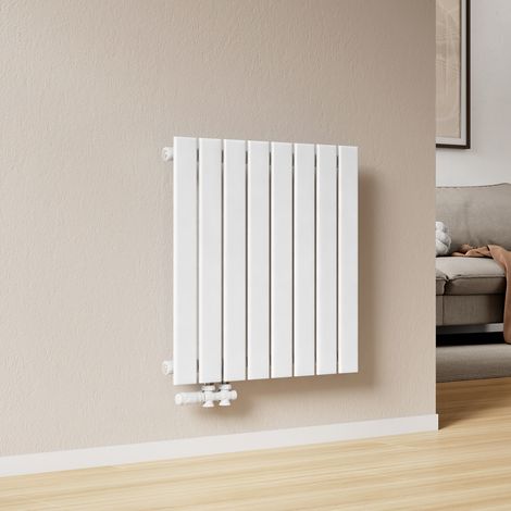 EMKE Heizkörper Flach Design Paneelheizkörper Unteranschluss links/rechts Horizontal, Einlagig, Weiß, 63x62 cm, 450 W Warmwasser Zentralheizung