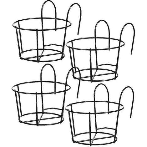 Lot de 4 supports ronds en fer pour pots de fleurs suspendus, paniers à fleurs noirs pour balcon, terrasse et jardin. (1/5)