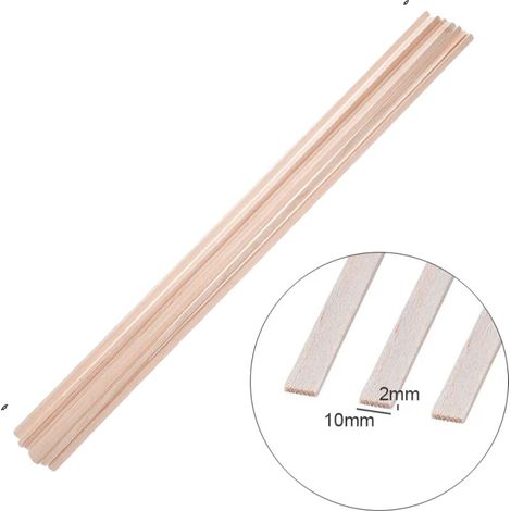 Tiras de madera de balsa ligeras y versátiles para manualidades, 2x10x200 mm, 50 unidades. (1/2)