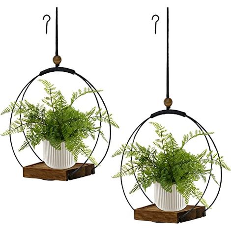 Pot De Fleurs Suspendu Pour Plantes D'IntéRieur 2 PièCes Avec Base En Bois Robuste, Style BohèMe Moderne, Pot De Fleurs Pour FenêTre De Plafond Mural (Marron, Sans Plantes / Pots De Fleurs) (1/5)