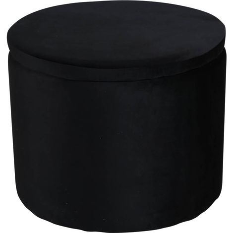 Dunken Pouf, Hocker mit Aufbewahrung Ø51cm Velour schwarz.