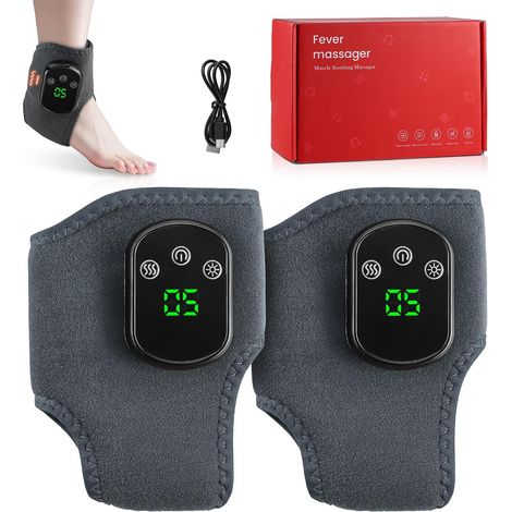 Masajeador de pies, 2 piezas, 3 en 1, eléctrico, con función de calor y masajeador de tobillos, con 3 modos de vibración y 5 niveles de calor, para alivio del dolor y relajación. (1/5)