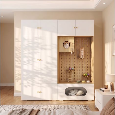 Armario vestidor 2 en 1 con zona para gato, barra y pared de escalada, 180 x 50 x 200 cm (1/5)