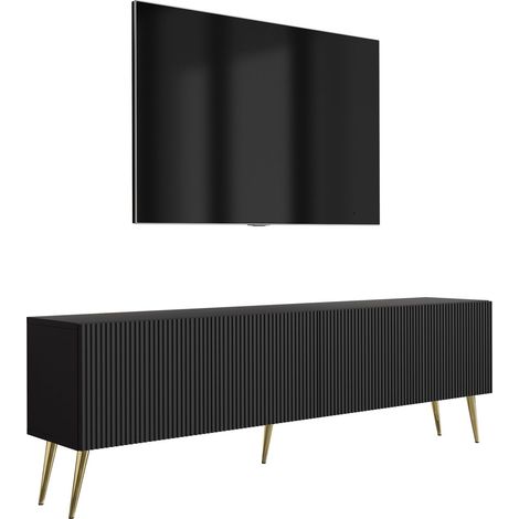Mobile TV 170, frontali scanalati, nero opaco, gambe inclinate dorate, 170 × 32 × 52 cm (1/5)