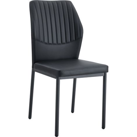 ELVMI 4er Set Esszimmerstühle, Gerippte Rückenlehne und Rutschfeste Füße, Metall und PU Leder, Schwarz (1/5)