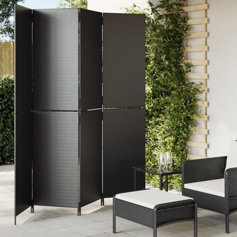 Paravent 4-tlg. Schwarz Poly Rattan (1/5)