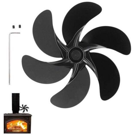 6 Blade Fireplace Fan, Aluminum Alloy Black Wood Stove Fan Accessories (1/5)