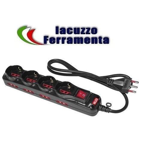 Multipresa 12 ciabatta presa schuko 4 posti 8 bipasso + interruttore valex nera (1/2)