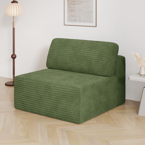 Modulares Cord-Sofa-Mittelteil, armloser Hocker/Chaiselongue, 101 x 101 x 82 cm, Grün