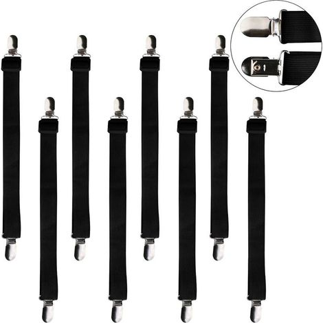Noir Lot de 8 Accessoires Literie Tendeur Draps Réglable Sangle Drap Housse Élastique, pour Drap Lit, Canapé, Housse de Repassage 30cm à 120cm (1/5)