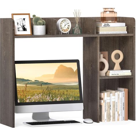 COSTWAY Scaffale da Scrivania in Legno, Libreria da Tavolo Salvaspazio con 4 Ripiani e Scomparto Aperto, Scaffale Espositivo per Computer, Casa Ufficio, 94x25x74 cm (Quercia) (1/5)
