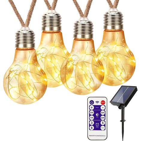 Guirlande Lumineuse Extérieure Solaire 20pcs LED Ampoules 8M avec Méthode de Charge Solaire USB, 8 Modes 4 Luminosité Lumineuse pour Décoration de Jardin, Balcon, Noël, Mariage, Fête (Blanc Chaud) (1/5)