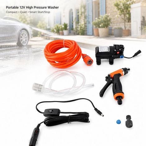 Laveuse haute pression 12V 72W - Pompe intelligente, tuyau 6m, compacte pour voiture et jardin, débit 5.5L/min, G1/2 (1/5)