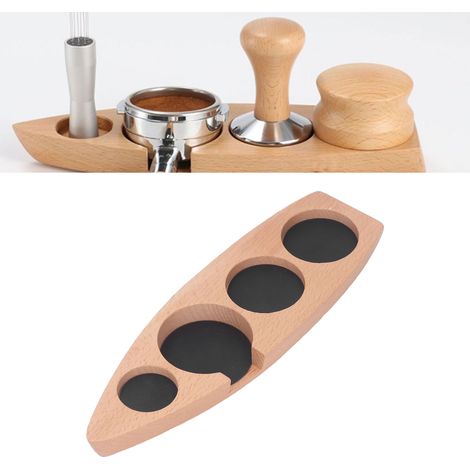 Bootsförmiger Espresso-Tamperständer aus Holz, 51 mm Tamperbasis aus Buchenholz in Bootsform. (Dies ist Teil einer längeren Produktbeschreibung und wurde nicht übersetzt, da es sich im Wesentlichen um (1/5)