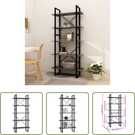 vidaXL Bücherregal Metall - Bücherregal 5 Fächer Grau 80x30x175 cm Holzwerkstoff (1/5)