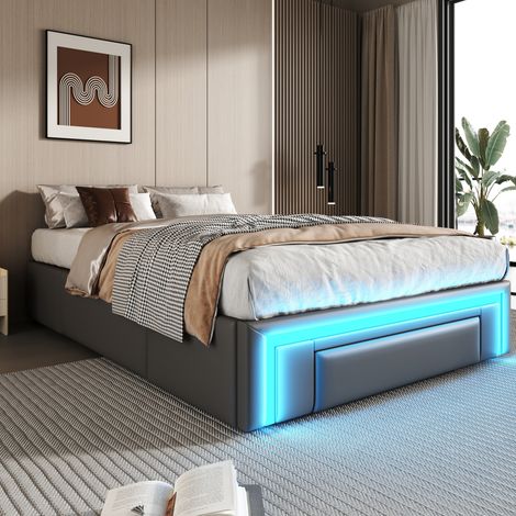 MEUBLIV Bettgestell 90x200 cm Grau – mit LED-Lichtleiste, ohne Matratze (1/5)