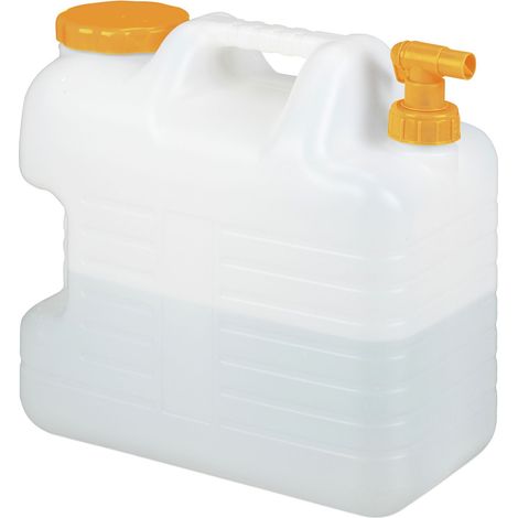 Relaxdays Tanica con Rubinetto, 20 Litri, Plastica Senza BPA, Coperchio, Manico, Bottiglia Viaggio, Bianco Arancione
