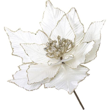 Composition florale et feuillue artificielle de Noël - Style B, étamines blanches, 24 x 28 cm-Crezuo