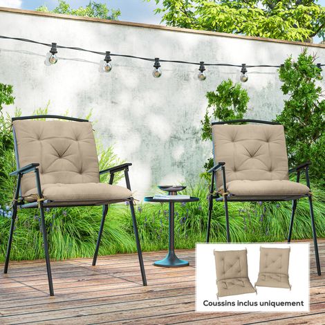 Lot de 2 coussins de chaise d'extérieur. galette de chaise avec attaches. de coussins jardin 98 x 50 x 8 cm beige