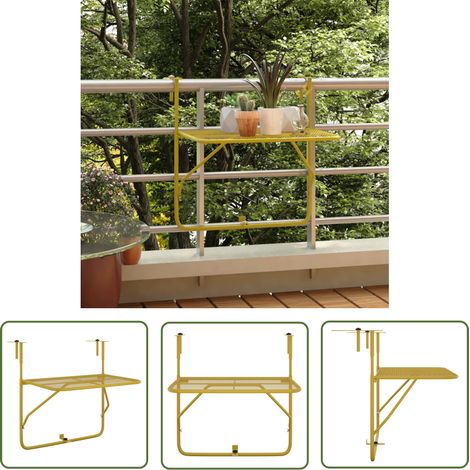 The Living Store Balkontisch Golden 60x40 cm Stahl - Balcontisch - Gartenmöbel - Stahltisch - Klappbarer Tisch - Outdoor Möbel (1/5)