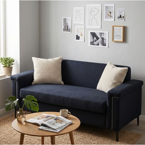 Divano 2 posti nordico 172 x 73,5 x 81,5 cm in lino nero HAVRYA (1/5)