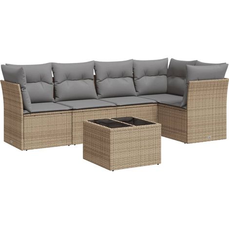 Salon de jardin avec coussins 6 pcs beige résine tressée (1/3)