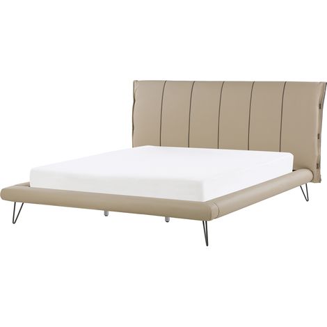 Cama con somier tapizada en piel sintética beige con patas de metal 180 x 200 cm estilo moderno Betin